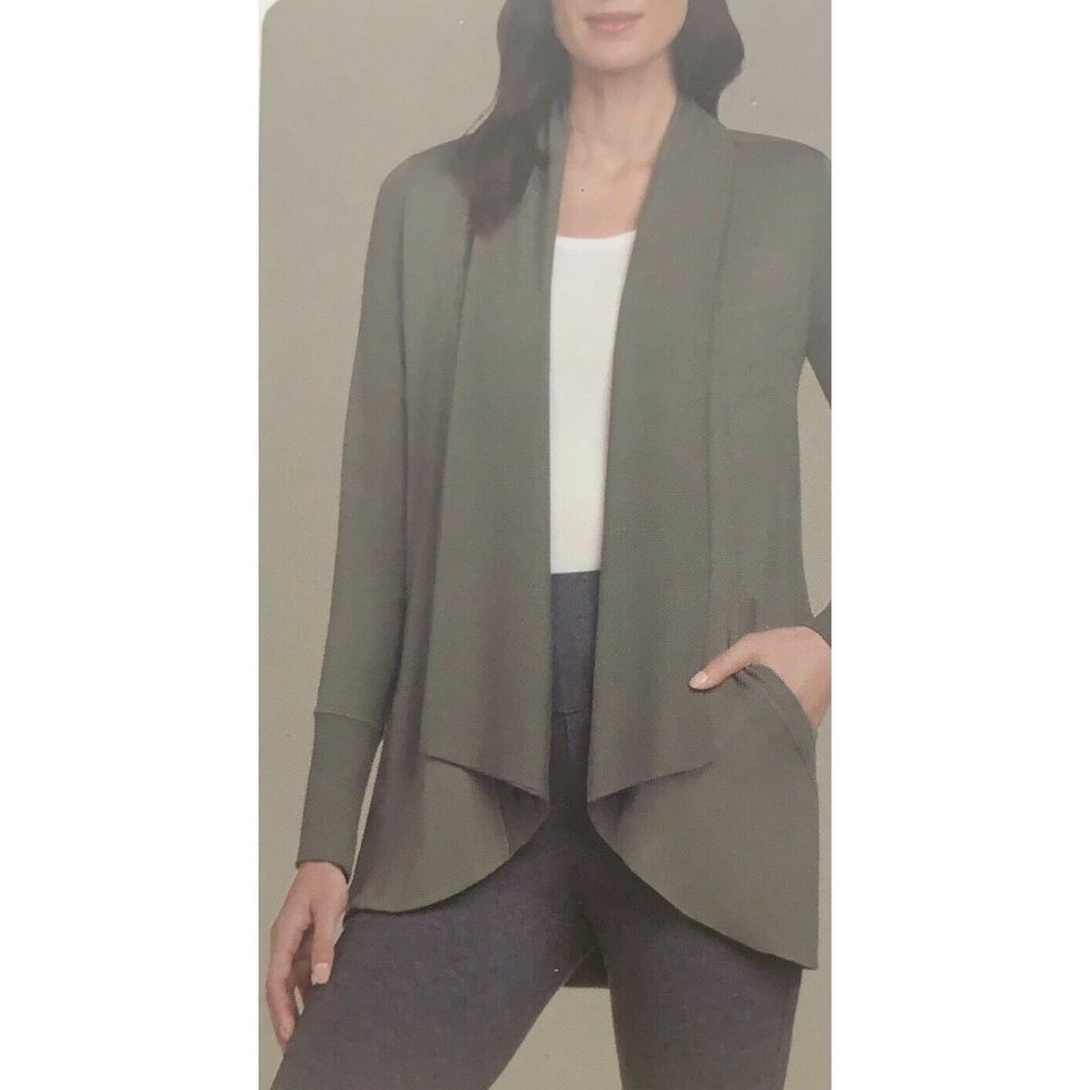 MAX & MIA Women Drape Front Cardigan--Olive